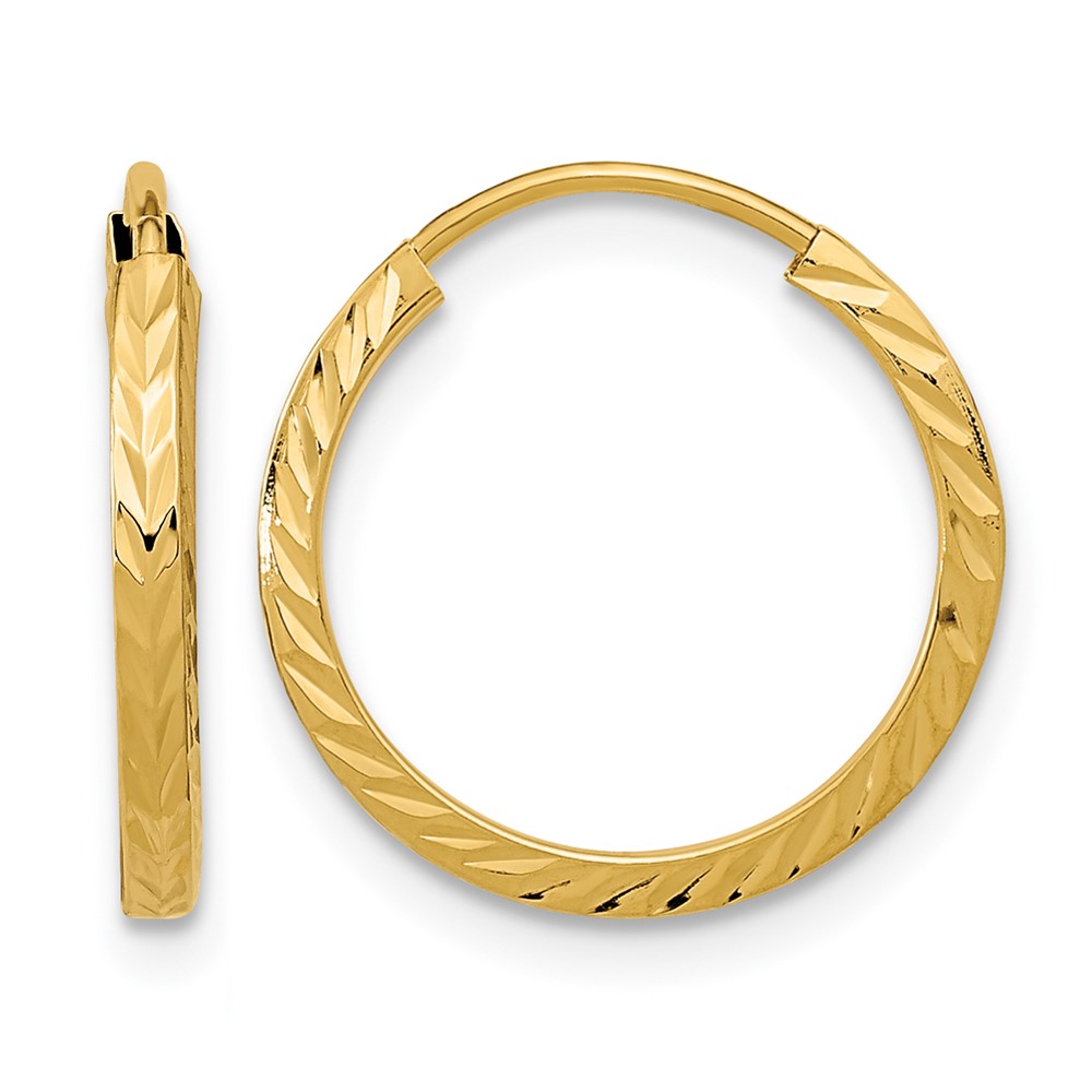 10k Diamond-cut Square Tube Endless Hoop Earrings