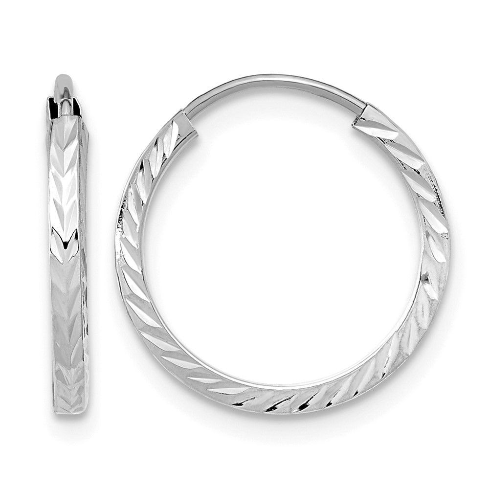 10K White Gold Diamond-cut Square Tube Endless Hoop Earrings