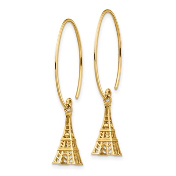 14K 3-D Eiffel Tower Dangle Wire Threader Earrings — alternate view