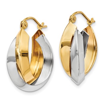 14k Two-tone Polished Knife-edge Double Hoop Earrings — alternate view
