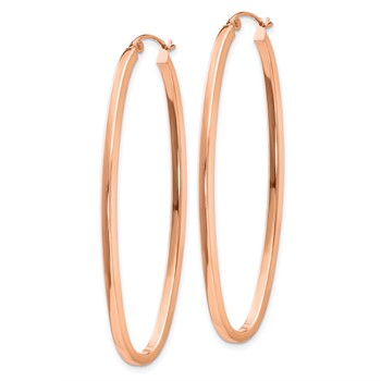 14k Rose Gold 2x53mm Polished Square-Tube Oval Hoop Earrings — alternate view