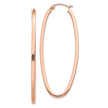 14k Rose Gold 2x53mm Polished Square-Tube Oval Hoop Earrings