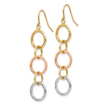 14k Tri-Color Diamond-Cut Circles Dangle French Hook Earrings — alternate view