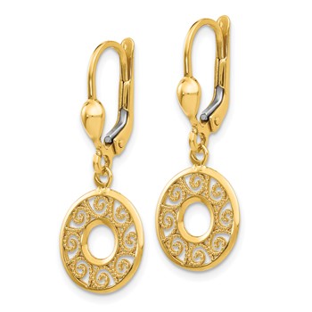 14k Filigree Circle Dangle Leverback Earrings — alternate view