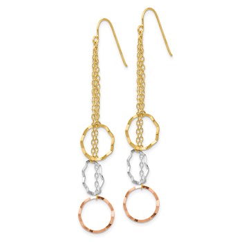14K Tri-Color Faceted Circles and Chain Dangle French Hook Earrings — alternate view