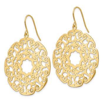 14K Fancy Lace Filigree Circle Dangle French Hook Earrings — alternate view