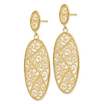 14K Filigree Oval Dangle Post Earrings — alternate view