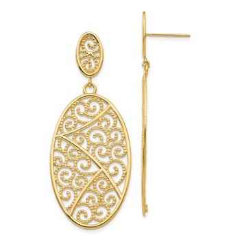 14K Filigree Oval Dangle Post Earrings