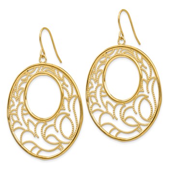 14K Floral Circle Dangle French Hook Earrings — alternate view