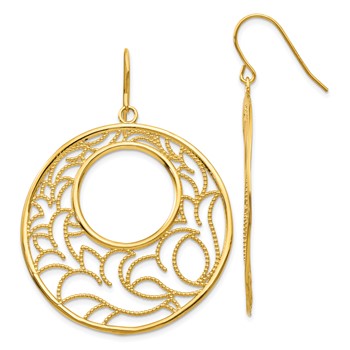 14K Floral Circle Dangle French Hook Earrings