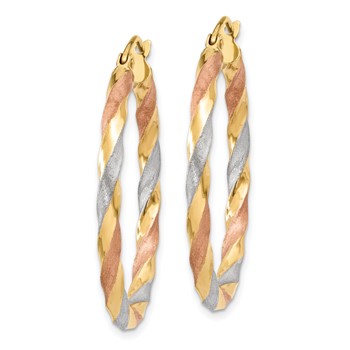 14k White & Rose Rhodium Satin Twisted Hoop Earrings — alternate view