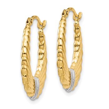 14k & Rhodium Polished and Textured Hoop Earrings — alternate view