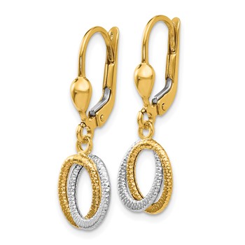 14K Two-Tone Textured and Polished Ovals Dangle Leverback Earrings — alternate view