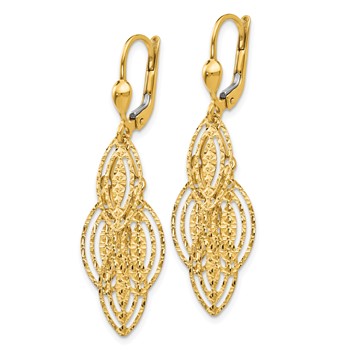 14K Fancy Textured and Polished Dangle Leverback Earrings — alternate view