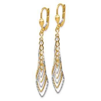 14K Two-tone Polished Diamond-cut Dangle Leverback Earrings — alternate view
