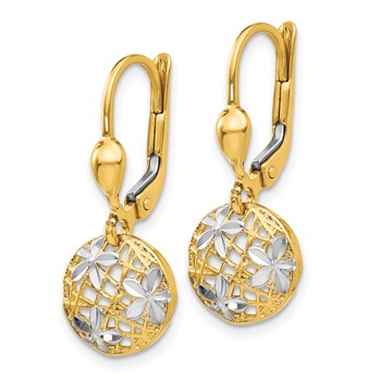 14K and Rhodium Polished Diamond-cut Dangle Leverback Earrings — alternate view