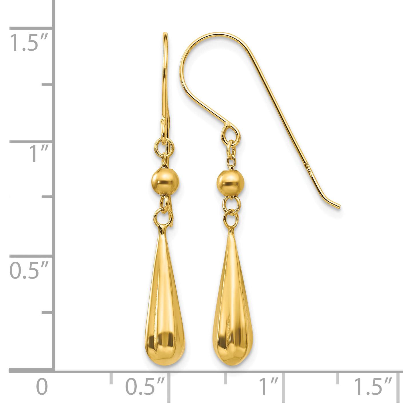 Grooved Puffed Teardrop Dangle French Hook Earrings 14k Yellow Gold 37x5mm detailed image 4