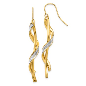 14k Polished Glitter-Infused Spiral Dangle French Hook Earrings