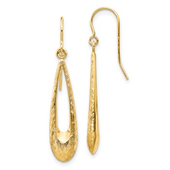 14k Polished and Textured Teardrop Dangle French Hook Earrings