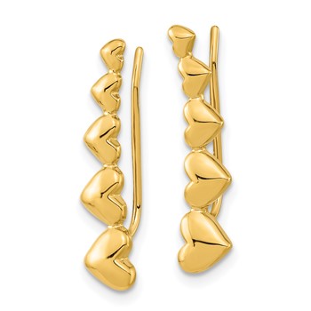 14k Graduated Hearts Polished Ear Climber Earrings — alternate view