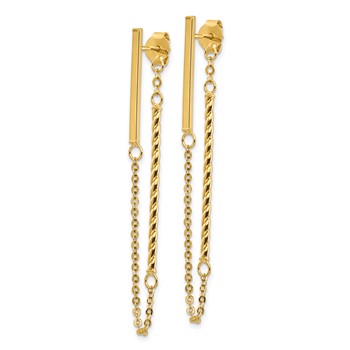 14k Polished and Twisted Bars with Chain Front and Back Post Earrings — alternate view