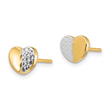 14K and White Rhodium Diamond-cut Heart Post Earrings — alternate view