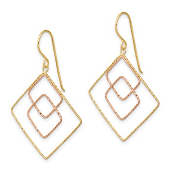 14k Two-tone Diamond-cut Graduated Square Drop French Hook Earrings — alternate view
