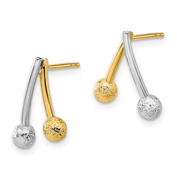 14k Two-tone Polished and Textured Post Earrings — alternate view