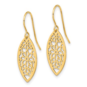14k Polished Flower in Oval Frame Dangle French Hook Earrings — alternate view