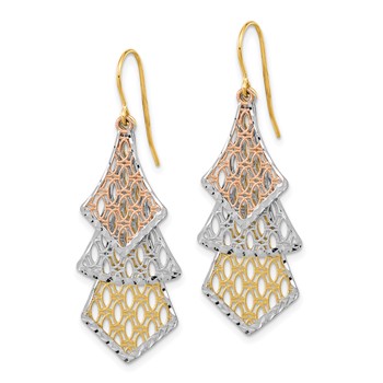 14k Tri-color Diamond-cut Polished Filigree Dangle French Hook Earrings — alternate view