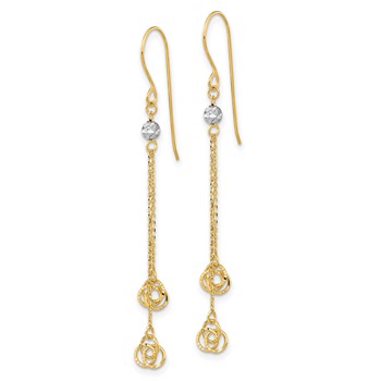 14k Two-tone Polished Diamond-cut Love Knot Dangle French Hook Earrings — alternate view