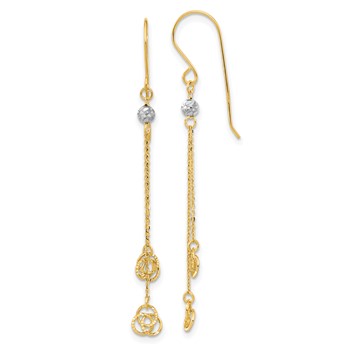 14k Two-tone Polished Diamond-cut Love Knot Dangle French Hook Earrings