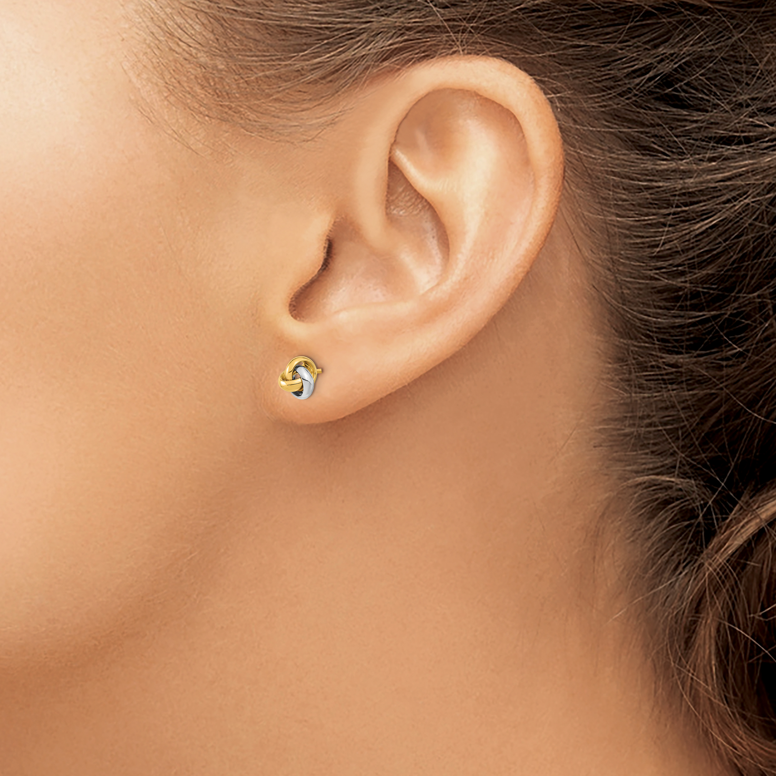 Love Knot Post Earrings Real 14k Two-tone Gold 7x6.5mm Women's Hollow detailed image 4