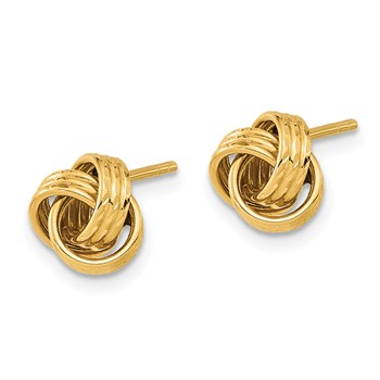 14K 8mm Polished Textured Love knot Post Earrings — alternate view