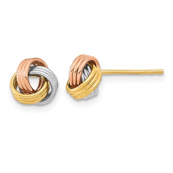 14k with Rose and White Rhodium 8.5mm Polished Love Knot Post Earrings