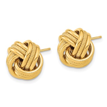 14k 13mm Polished Textured Triple Love Knot Post Earrings — alternate view