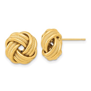 14k 13mm Polished Textured Triple Love Knot Post Earrings
