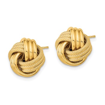 14k 12.5mm Polished Textured Triple Love Knot Post Earrings — alternate view