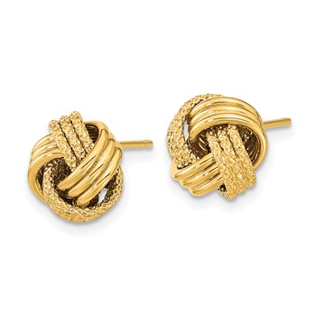 14k 10mm Polished Textured Triple Love Knot Post Earrings — alternate view
