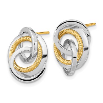 14k Two-Tone 17mm Polished and Textured Intertwined Circles Post Earrings — alternate view