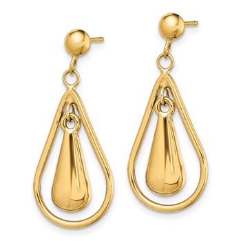 14K Polished Teardrop Dangle Post Earrings — alternate view