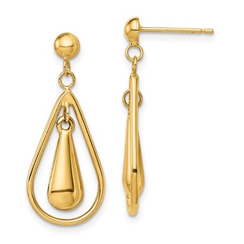 14K Polished Teardrop Dangle Post Earrings