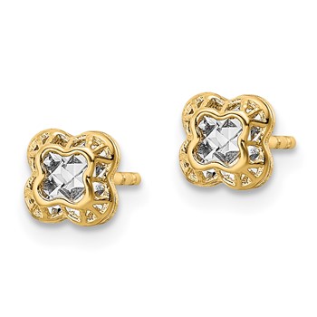 14k w/Rhodium Center Floral Shape Post Earrings — alternate view