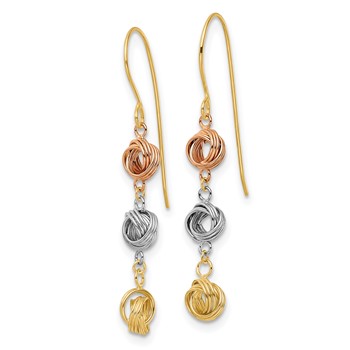 14K Tri-Color Love Knot Dangle Earrings — alternate view
