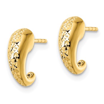 14k Polished Diamond-cut Hollow J-Hoop Post Earrings — alternate view