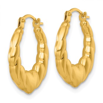 14k Polished Heart Scalloped Round Hollow Hoop Earrings — alternate view