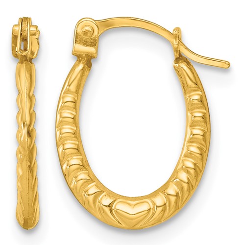 14k Polished Heart Oval Hoop Earrings