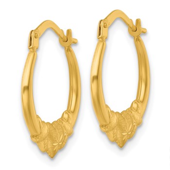14k Polished Brushed and Diamond-cut Heart Scalloped Hollow Hoop Earrings — alternate view