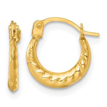 14k Polished Scalloped Twisted 1.5 x 11.00mm Hollow Hoop Earrings