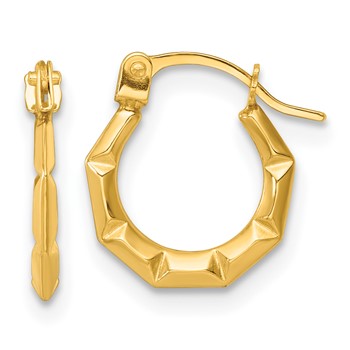 14k Polished and Grooved 1.7 x 11.00mm Hollow Hoop Earrings